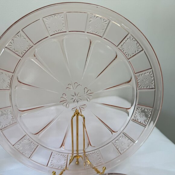 Jeannette Doric Pink Depression Glass Set Vintage Cream Sugar Bowls Platter Set - Picture 4 of 8
